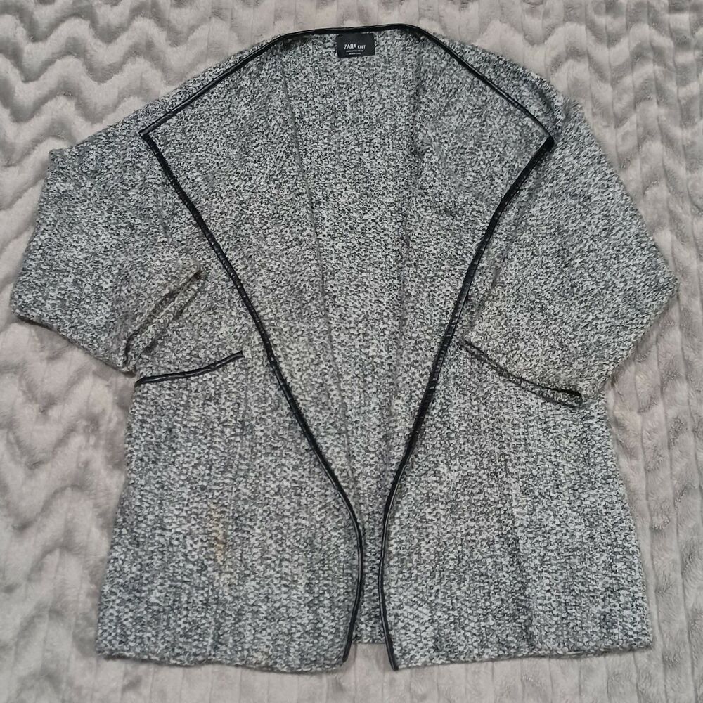 Zara Knit Womens Size M Gray Long Sleeve Open Front Wool Blend Cardigan Sweater